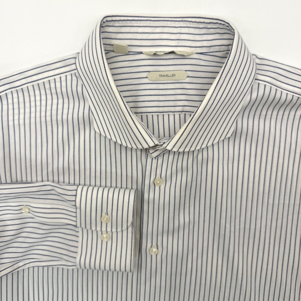 Suitsupply Button Down Mens 18L White Blue Traveller Extra Slim Fit Striped XL